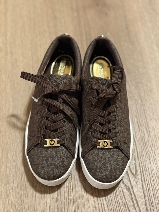 Michael Kors Shoes - Michael Kors Chocolate Brown MK Logo Low-Top Sneakers